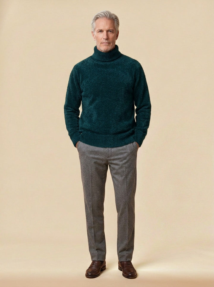 Jessop brushed knit turtleneck sweater in Dark Green, studio, Gentlemens Manor