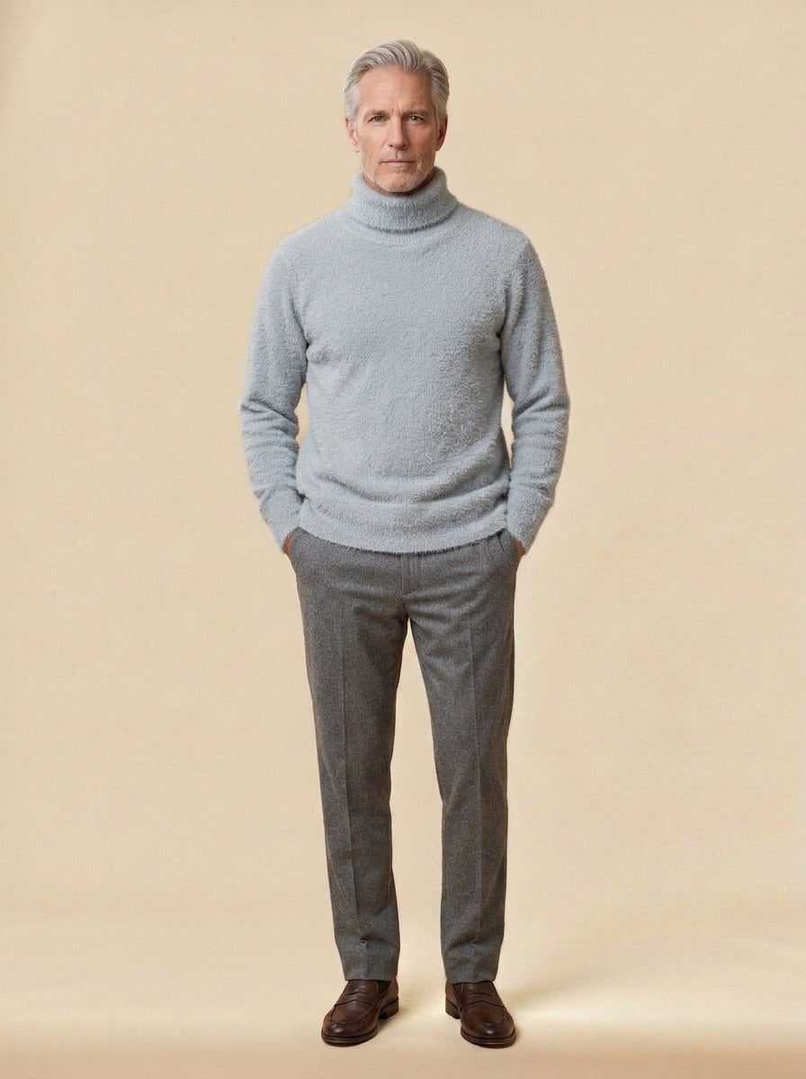 Jessop brushed knit turtleneck sweater in Light Grey, studio, Gentlemens Manor