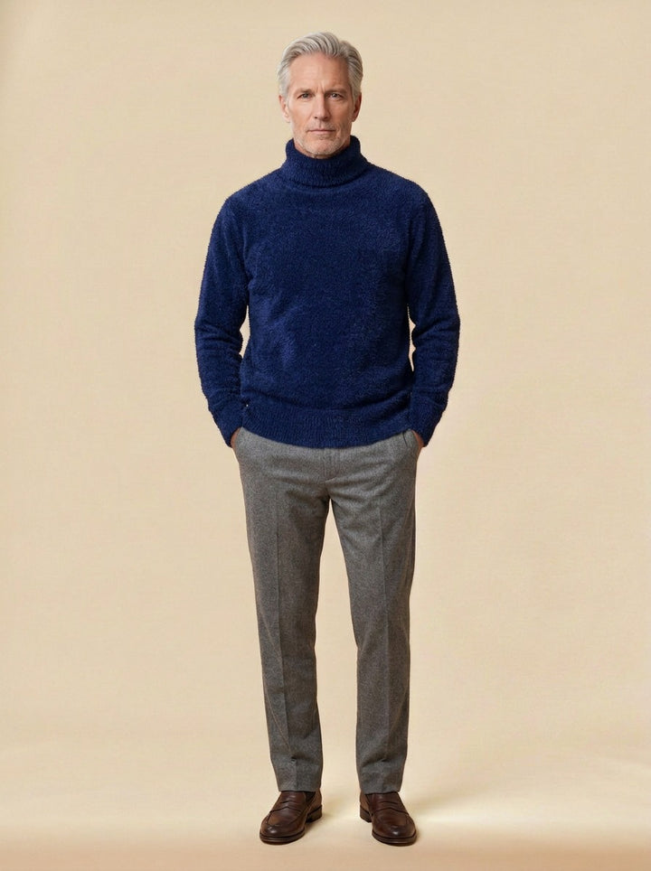 Jessop brushed knit turtleneck sweater in Navy, studio, Gentlemens Manor