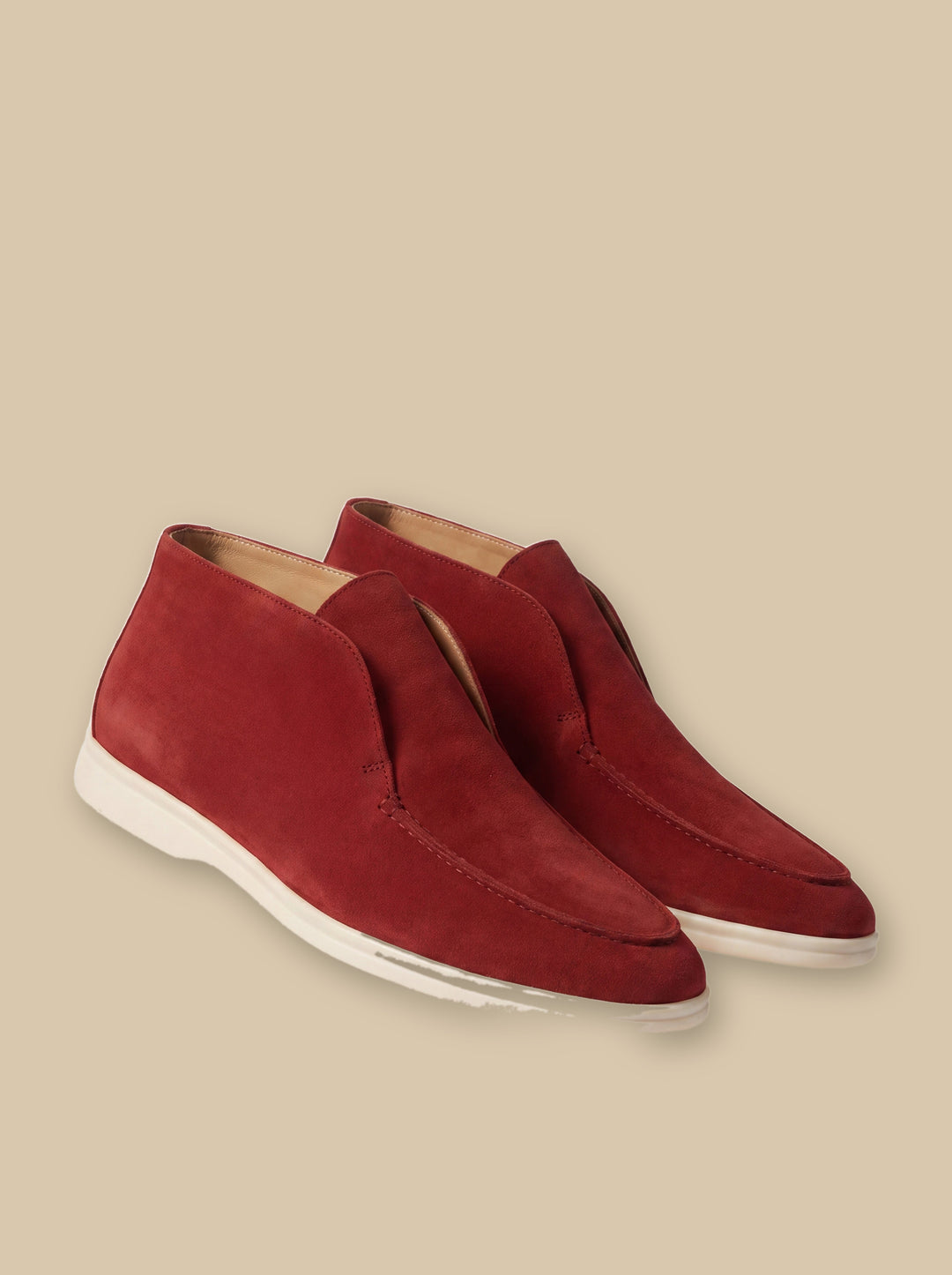 Joel loafers in Burgundy, on a warm sand studio background - Gentlemens Manor