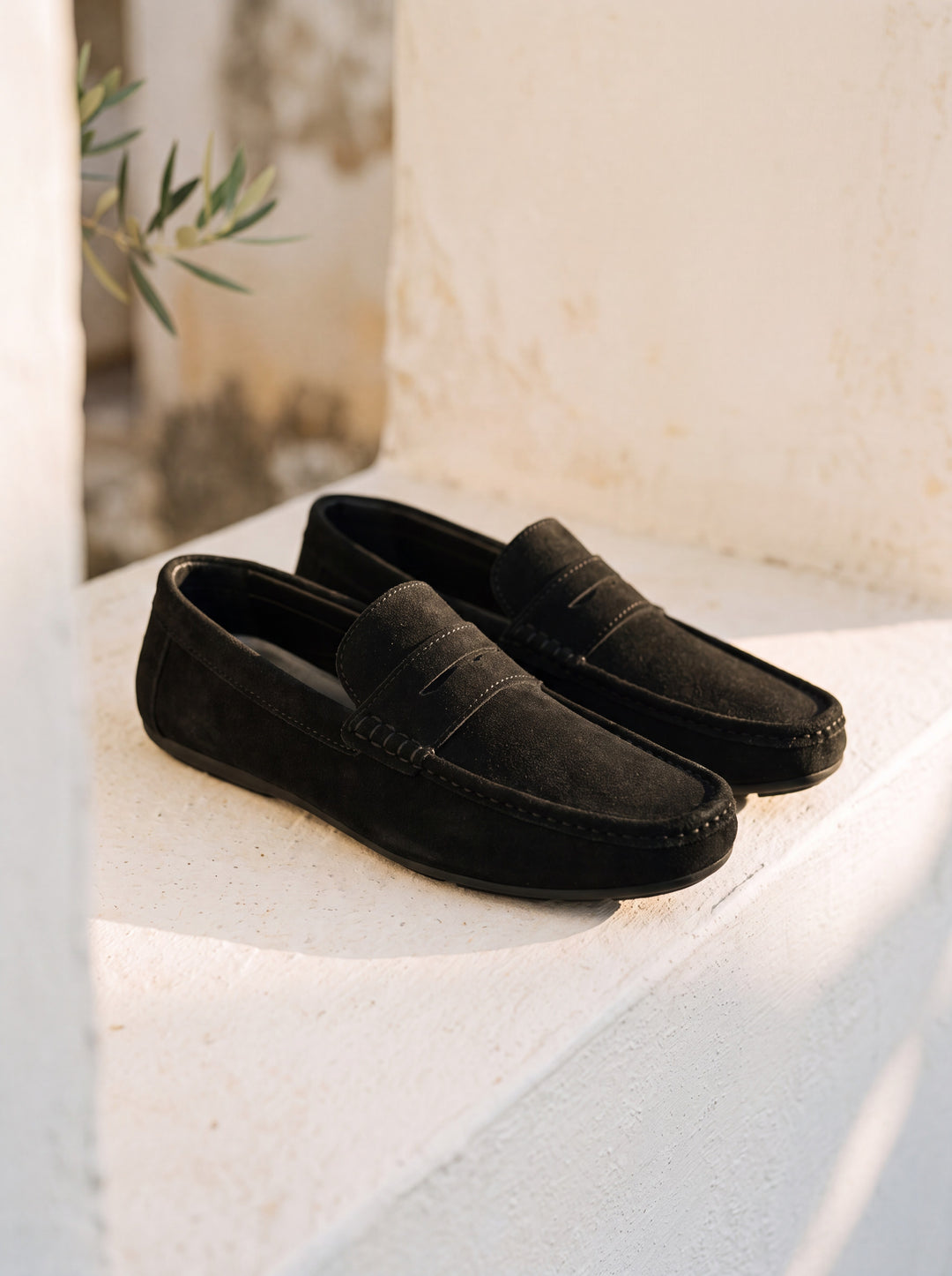 Jonah loafers in Black, Mediterranean setting - Gentlemens Manor lifestyle