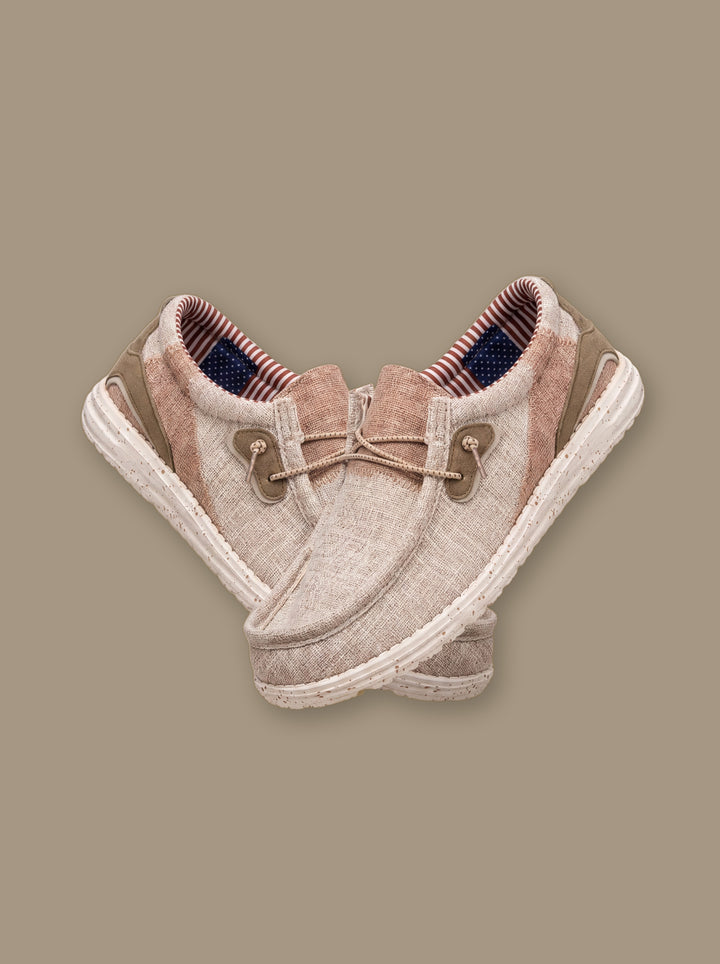 Josiah loafers in Beige, on a warm taupe studio background - Gentlemens Manor