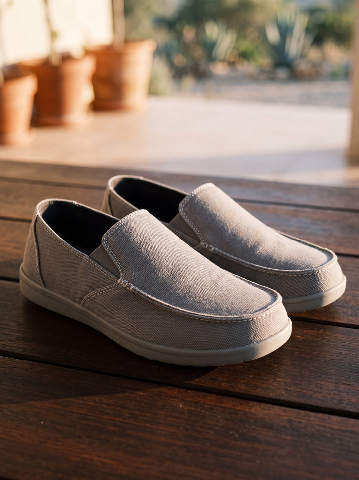 Judah loafers in Grey, Mediterranean setting - Gentlemens Manor lifestyle