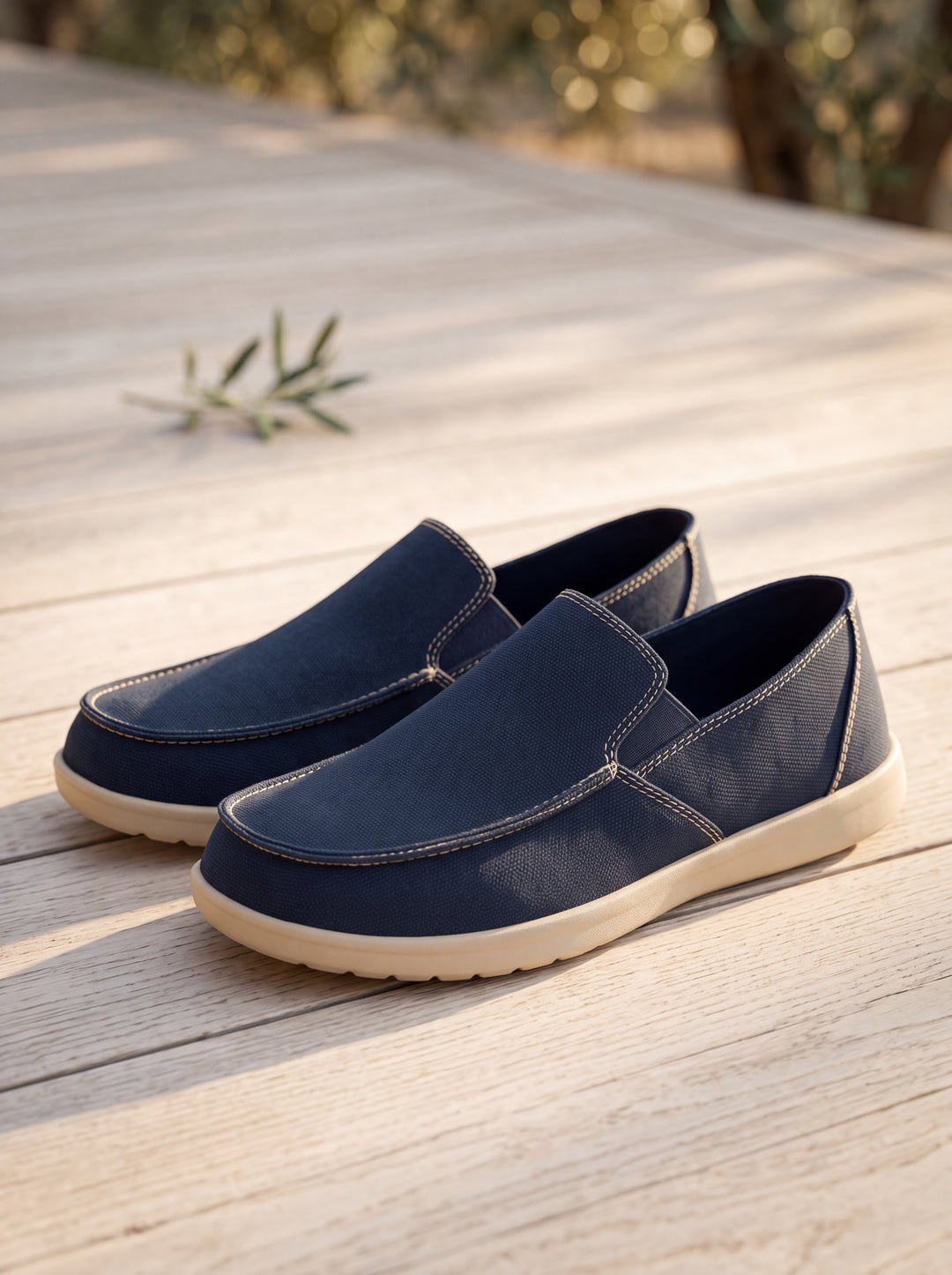Judah loafers in Navy, Mediterranean setting - Gentlemens Manor lifestyle