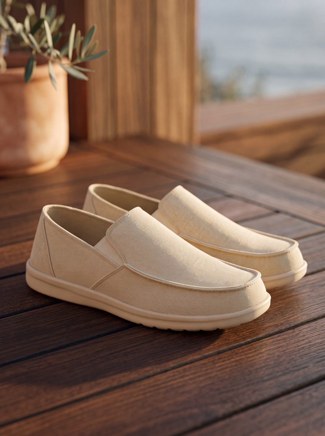 Judah loafers in Sand, Mediterranean setting - Gentlemens Manor lifestyle