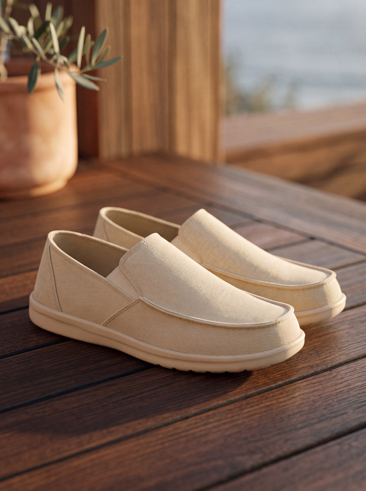 Judah loafers in Sand, Mediterranean setting - Gentlemens Manor lifestyle
