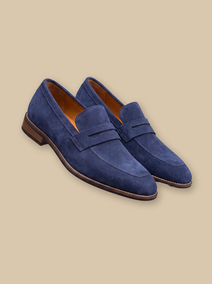 Jude loafers in Blue, on a warm sand studio background - Gentlemens Manor
