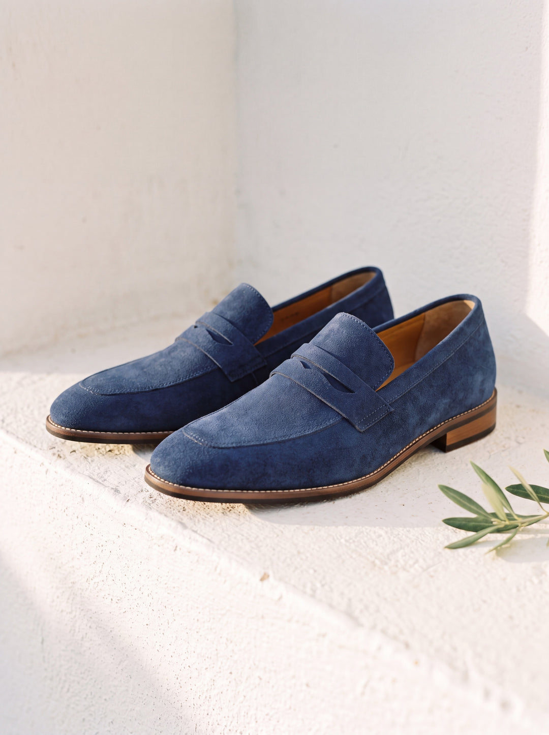 Jude loafers in Blue, Mediterranean setting - Gentlemens Manor lifestyle