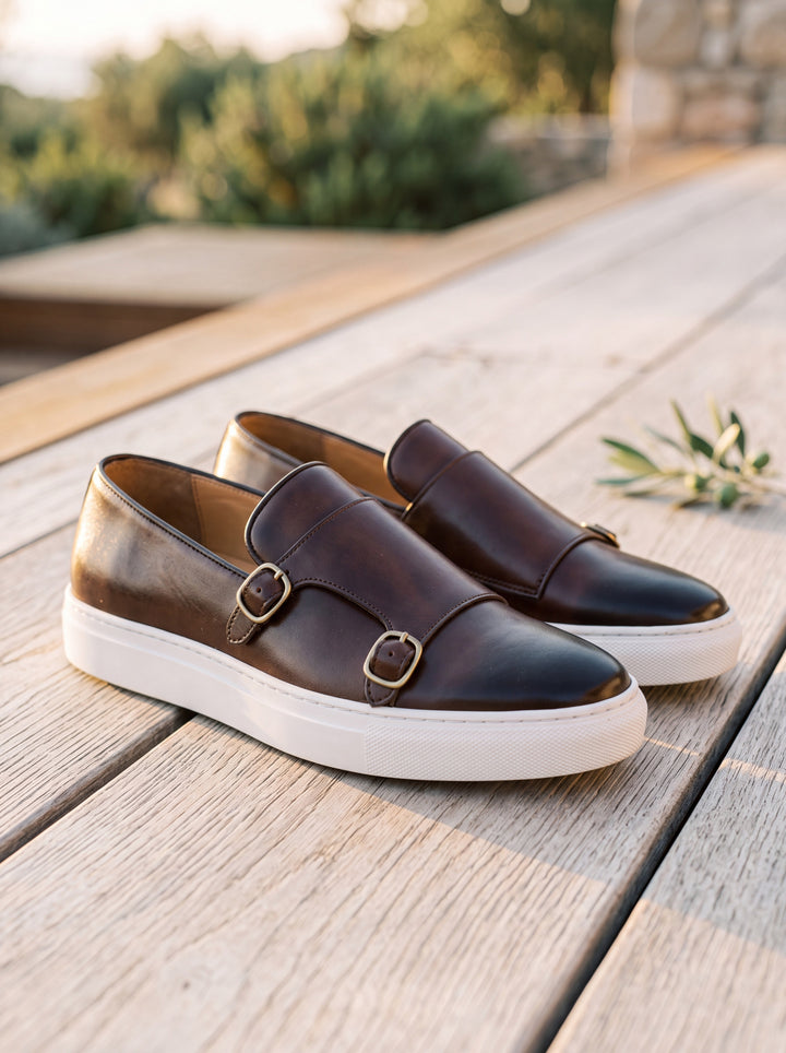 Julian loafers in Brown, Mediterranean setting - Gentlemens Manor lifestyle