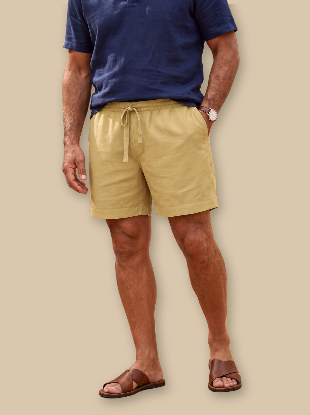 Kane summer shorts in Sand, studio - Gentlemens Manor