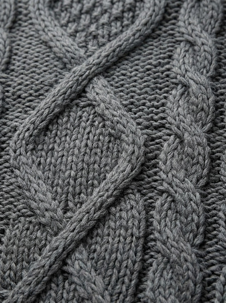 Keating chunky cable turtleneck sweater, fabric close up, Gentlemens Manor