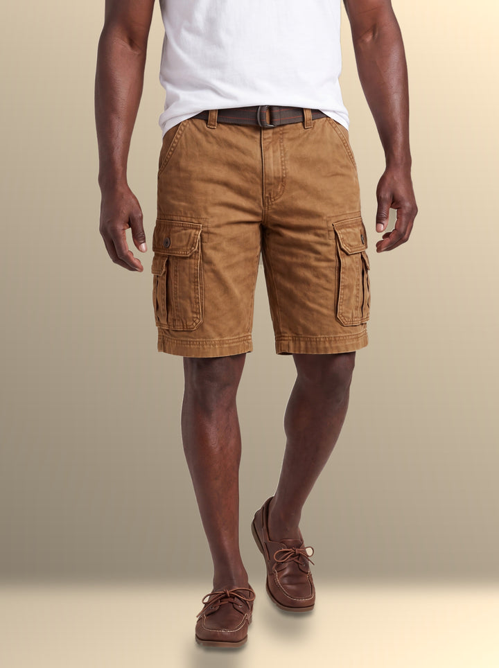 Kent summer shorts in Brown, worn by a model on a warm sand studio background - Gentlemens Manor