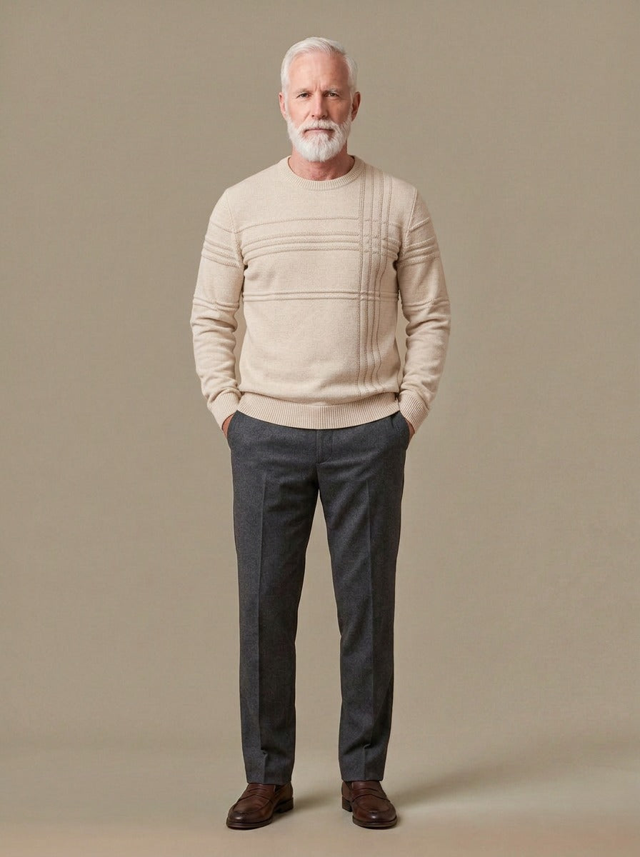 Kenyon crew neck sweater in Cream, studio, Gentlemens Manor