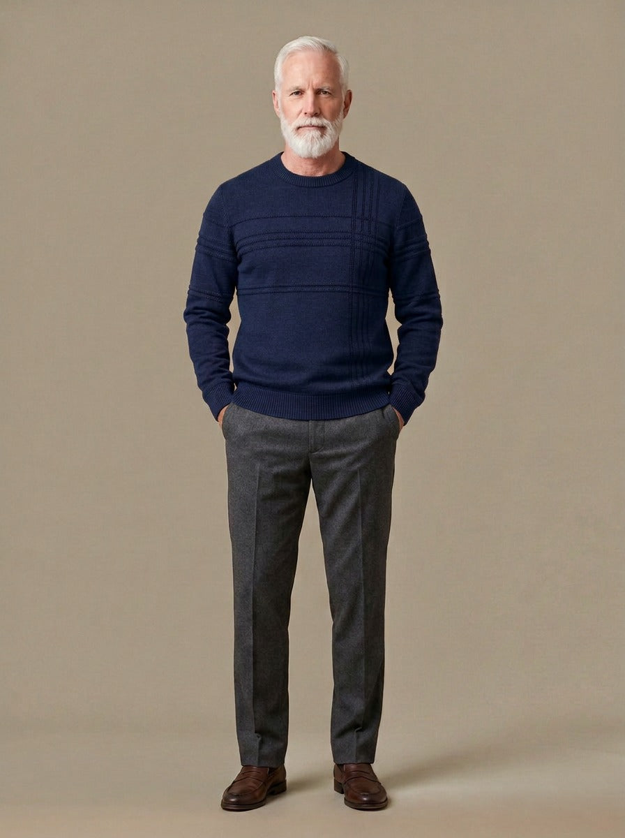 Kenyon crew neck sweater in Navy, studio, Gentlemens Manor