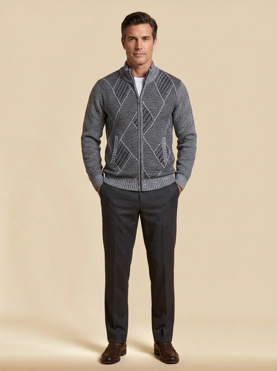 Kessler zip cardigan in Gray, studio, Gentlemens Manor