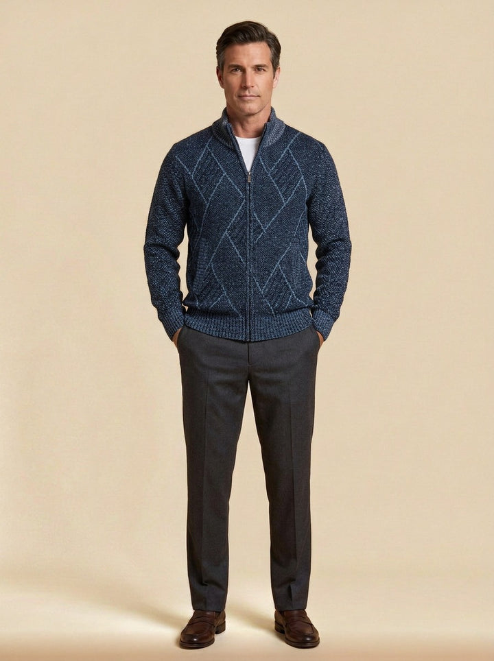 Kessler zip cardigan in Navy, studio, Gentlemens Manor
