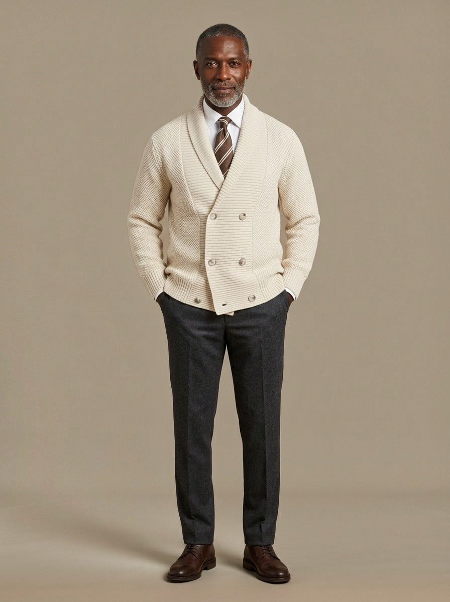 Kingsbury cardigan in Cream, studio, Gentlemens Manor