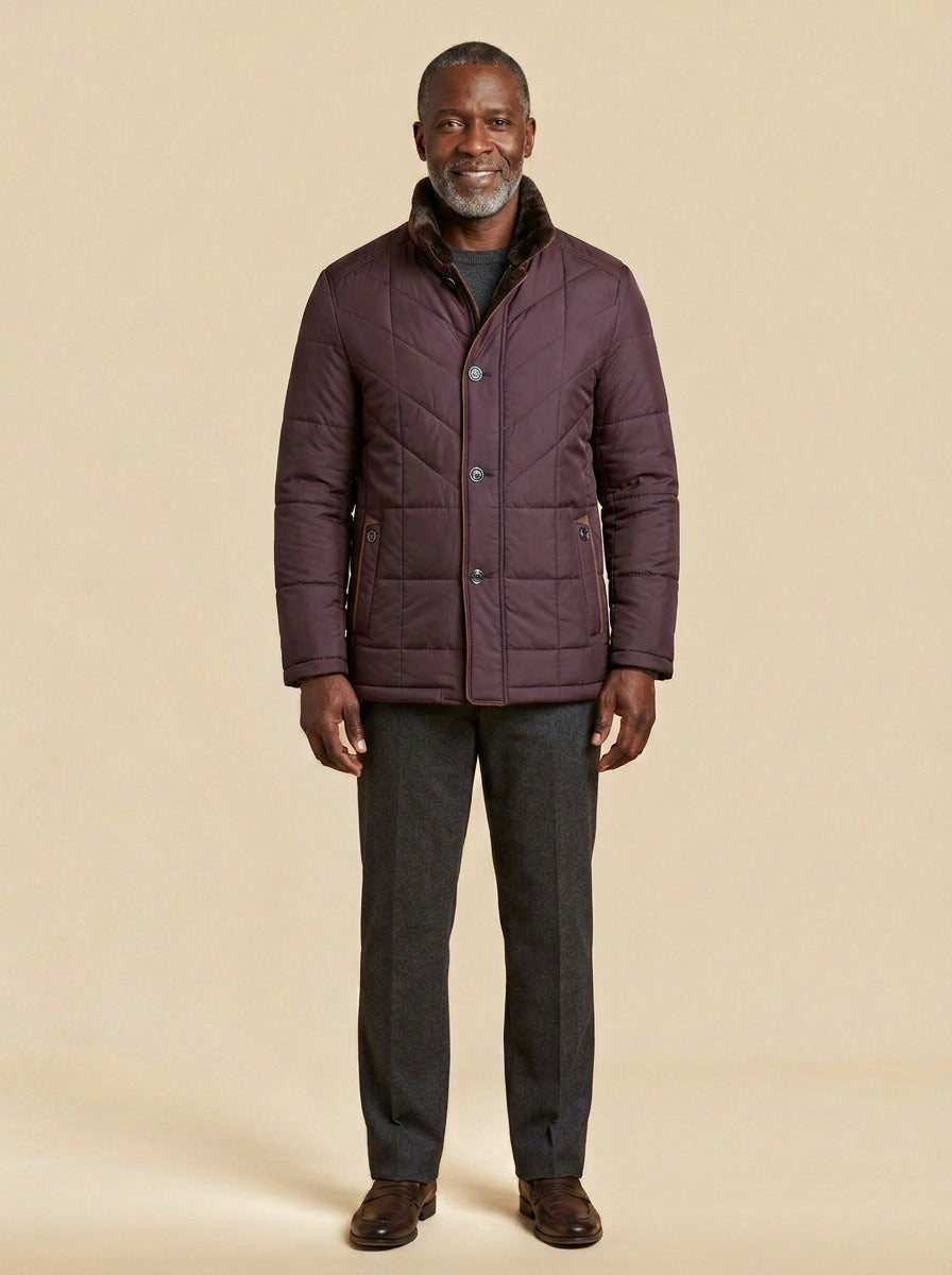 Kipling quilted winter jacket in Burgundy, studio, Gentlemens Manor