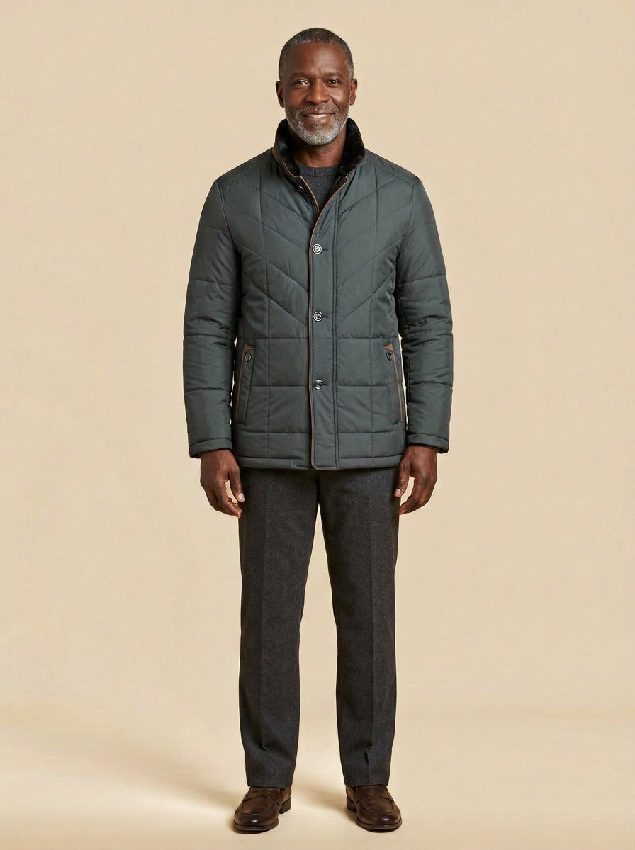 Kipling quilted winter jacket in Charcoal, studio, Gentlemens Manor
