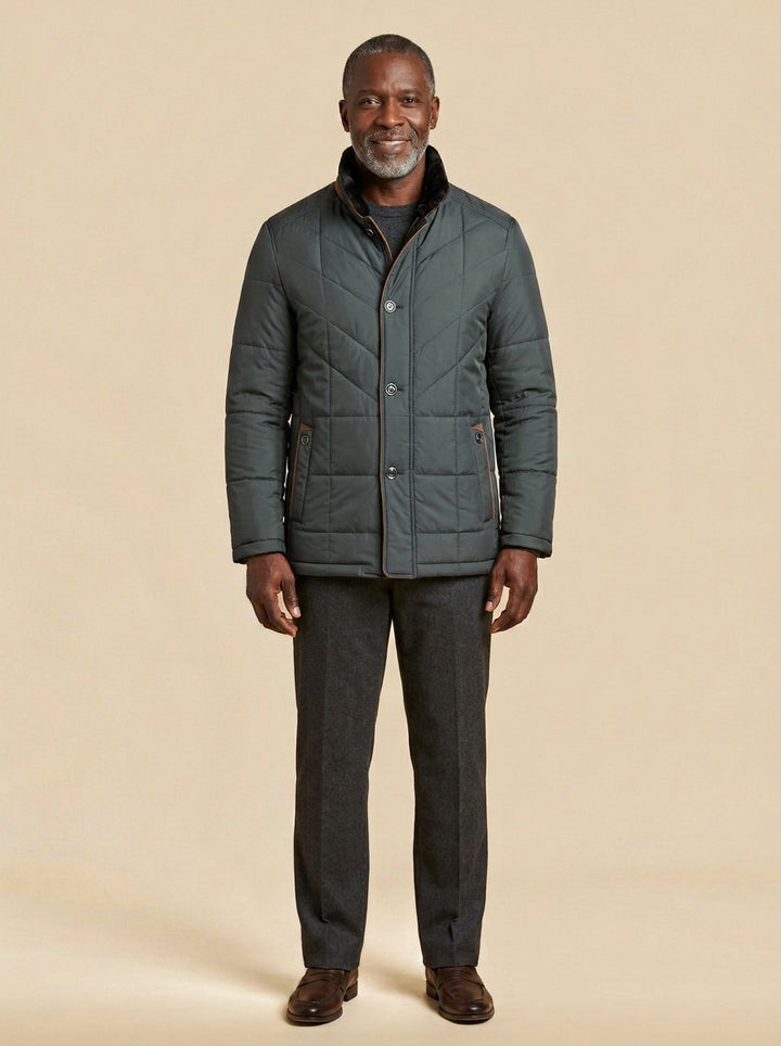 Kipling quilted winter jacket in Charcoal, studio, Gentlemens Manor