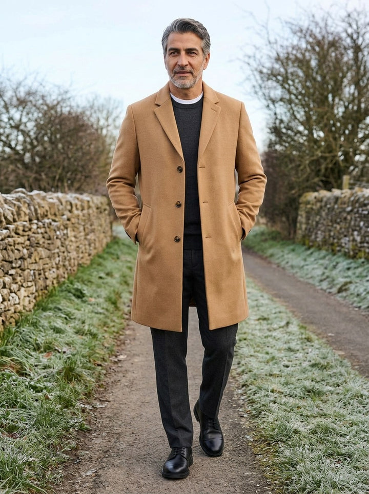 Kirkland coat in Camel, lifestyle on a country lane, Gentlemens Manor