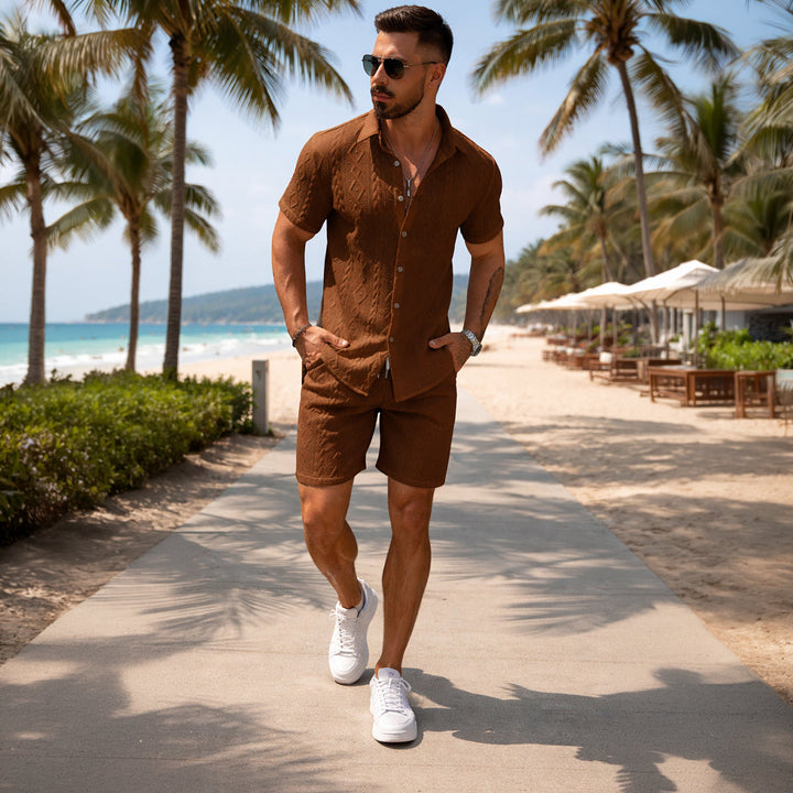 The Brookridge Hill Men’s Textured Lightweight Summer Set – Shirt &amp; Shorts Set