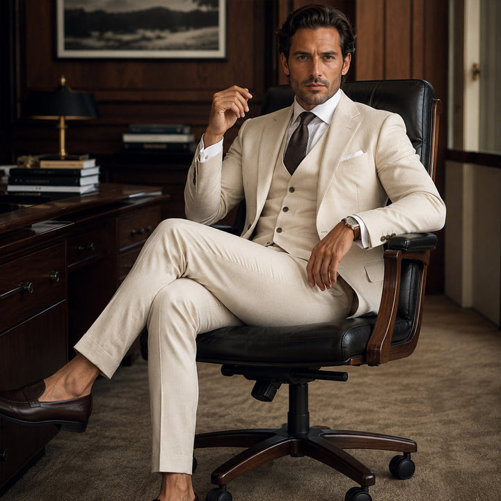 The Barbaresco Men’s Elegant 3 Piece Suit Set – Blazer Gilet and Trousers Formal Suit