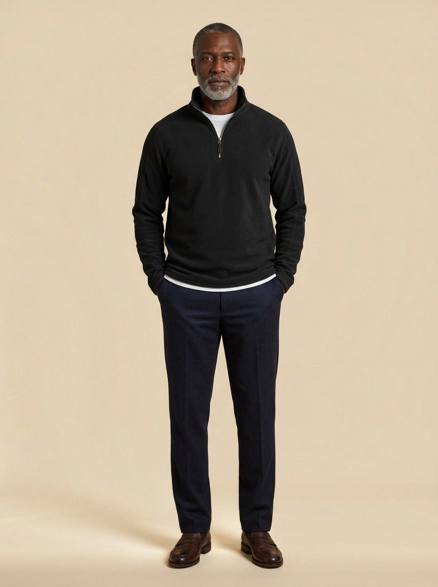 Lambert fleece half zip pullover in Black, studio, Gentlemens Manor