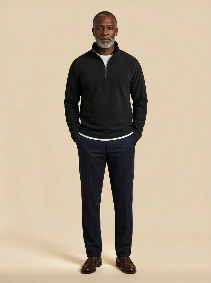Lambert fleece half zip pullover in Black, studio, Gentlemens Manor