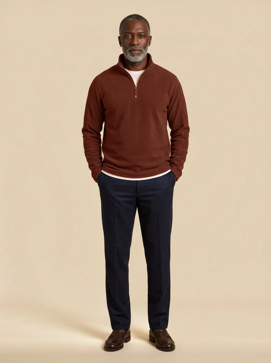 Lambert fleece half zip pullover in Brown, studio, Gentlemens Manor