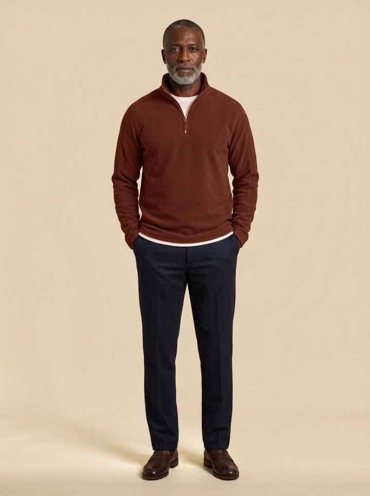 Lambert fleece half zip pullover in Brown, studio, Gentlemens Manor
