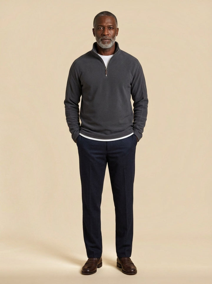 Lambert fleece half zip pullover in Charcoal, studio, Gentlemens Manor