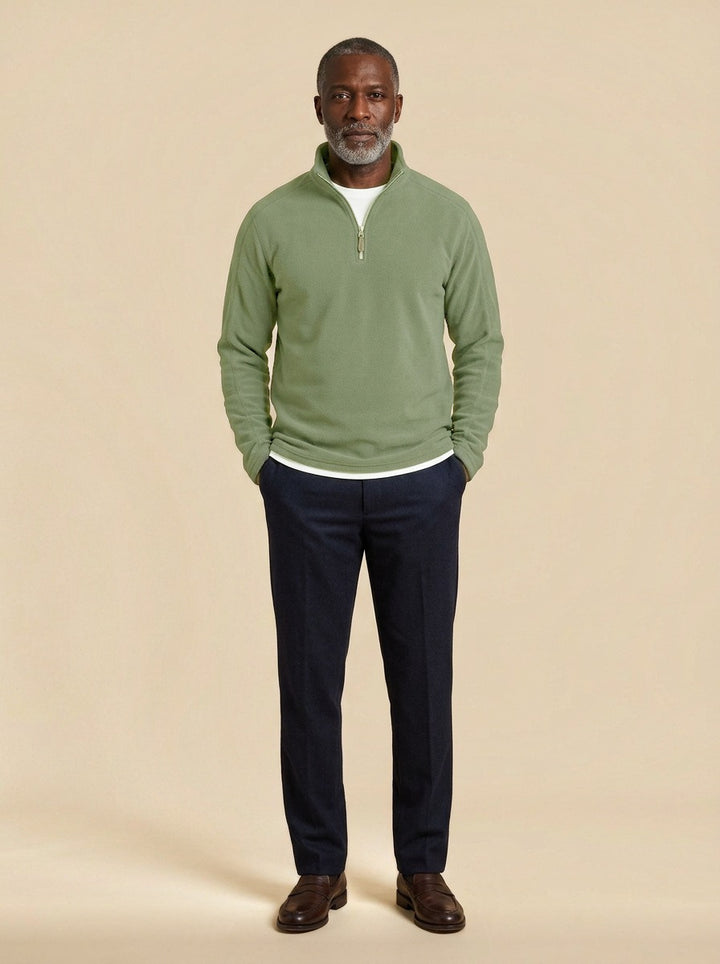 Lambert fleece half zip pullover in Sage, studio, Gentlemens Manor