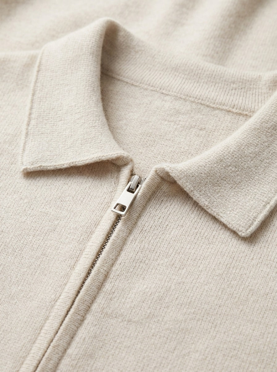 Lambeth spread collar zip cardigan, fabric close up, Gentlemens Manor