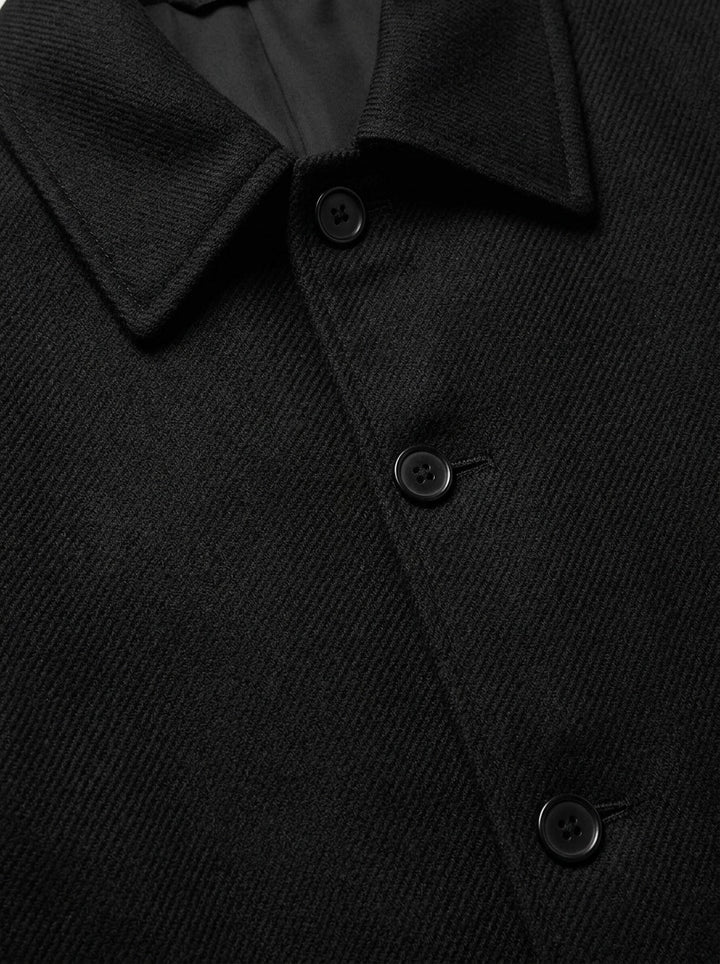Lancaster point collar longline overcoat, fabric close up, Gentlemens Manor