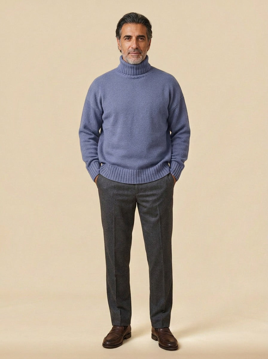 Langdon turtleneck sweater in Blue, studio, Gentlemens Manor