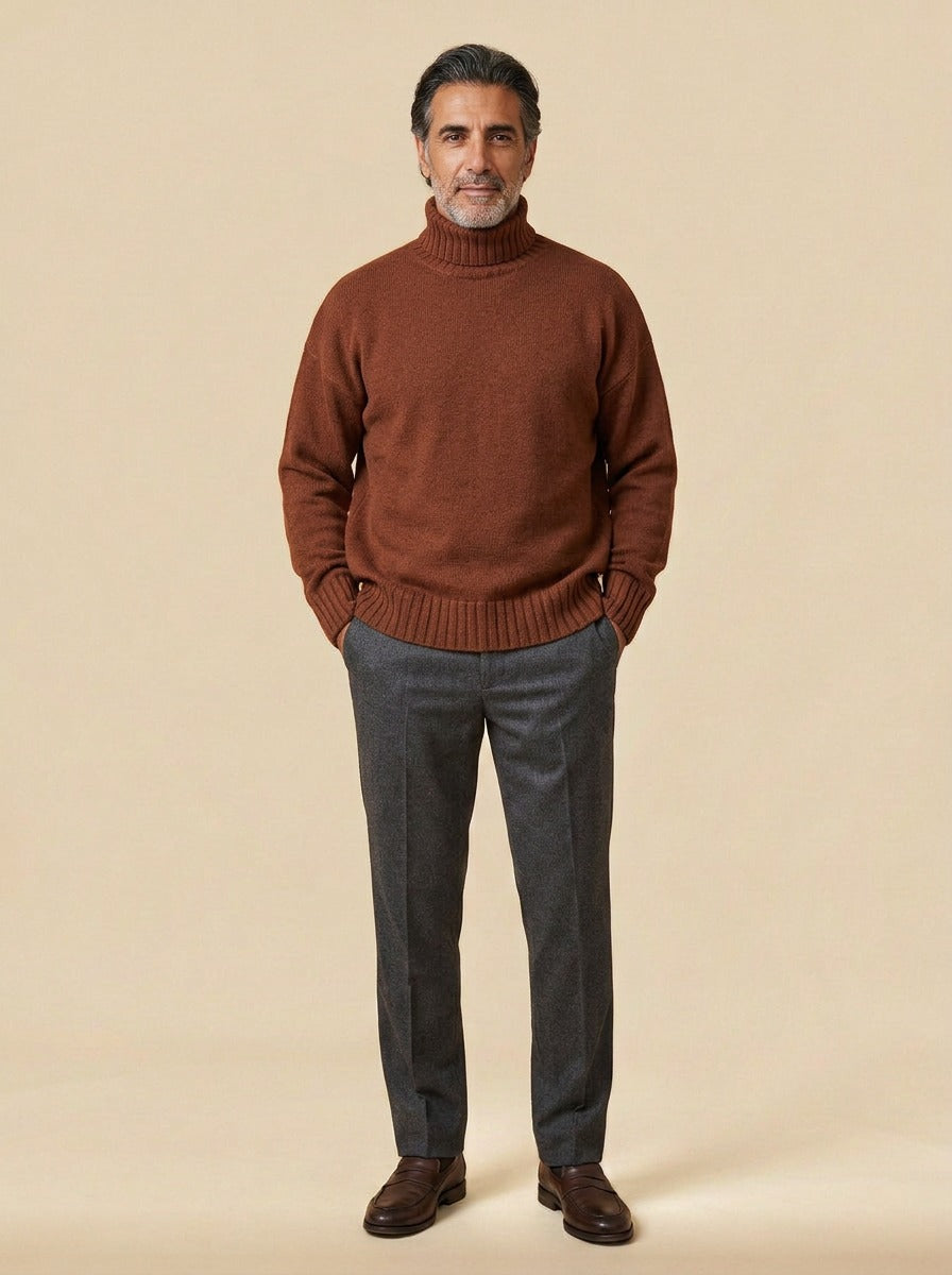 Langdon turtleneck sweater in Brown, studio, Gentlemens Manor