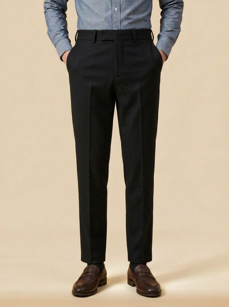 Lansing brushed trousers in Black, studio, Gentlemens Manor