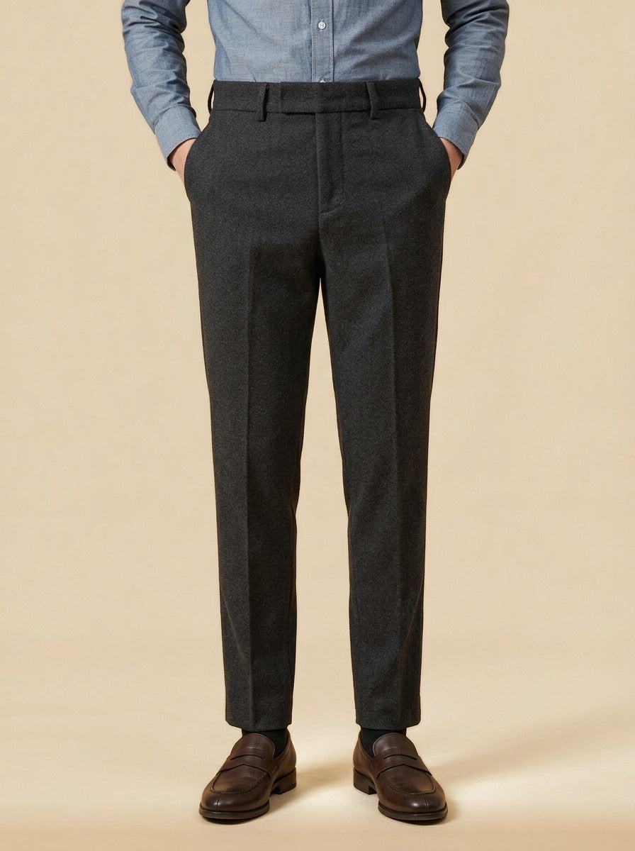 Lansing brushed trousers in Charcoal, studio, Gentlemens Manor
