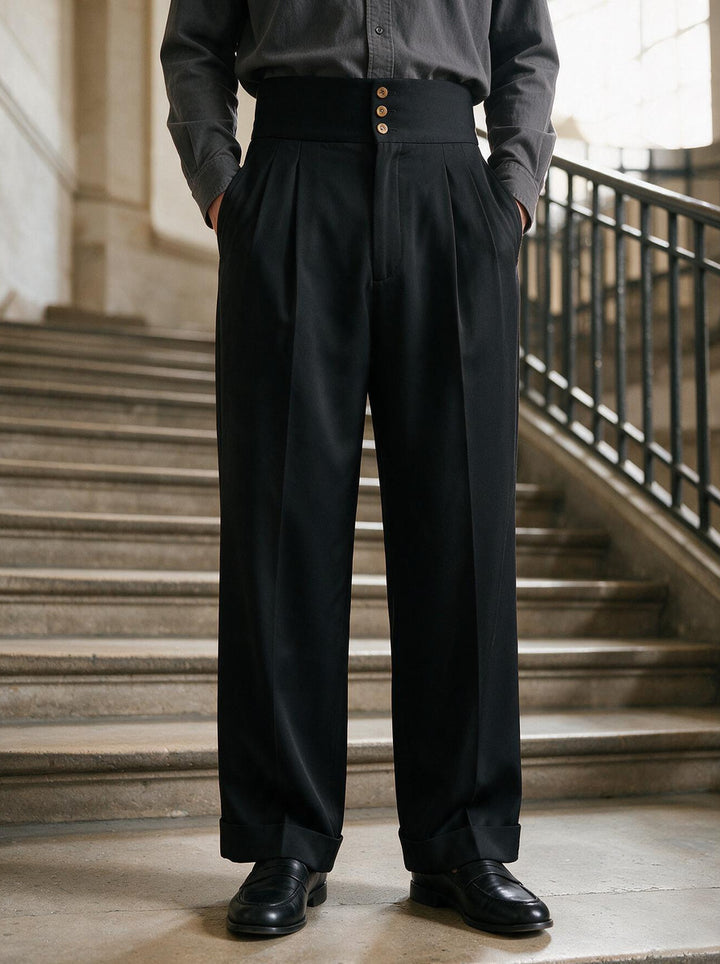 Larkin pleated pants in Black, lifestyle, Gentlemens Manor
