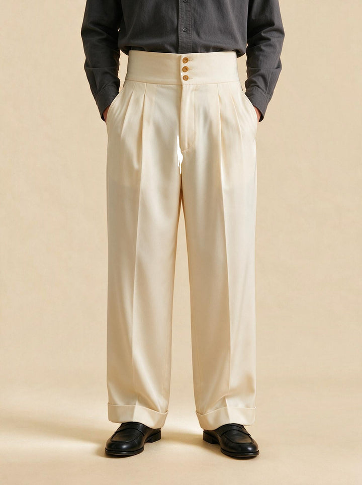 Larkin pleated pants in Cream, studio, Gentlemens Manor