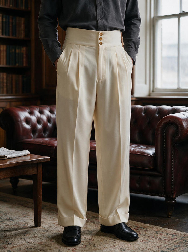 Larkin pleated pants in Cream, lifestyle, Gentlemens Manor