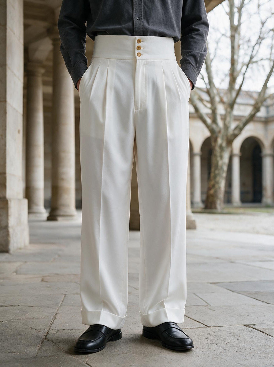 Larkin pleated pants in White, lifestyle, Gentlemens Manor