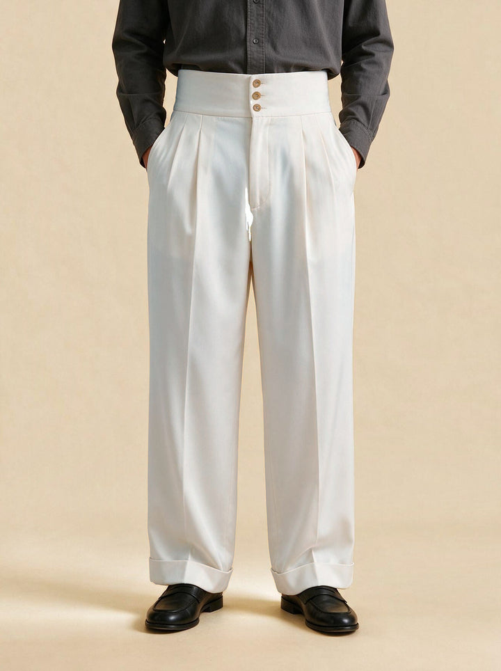 Larkin pleated pants in White, studio, Gentlemens Manor