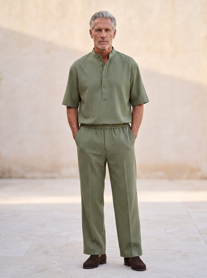 Lawrence two piece set in Olive, lifestyle, Gentlemens Manor