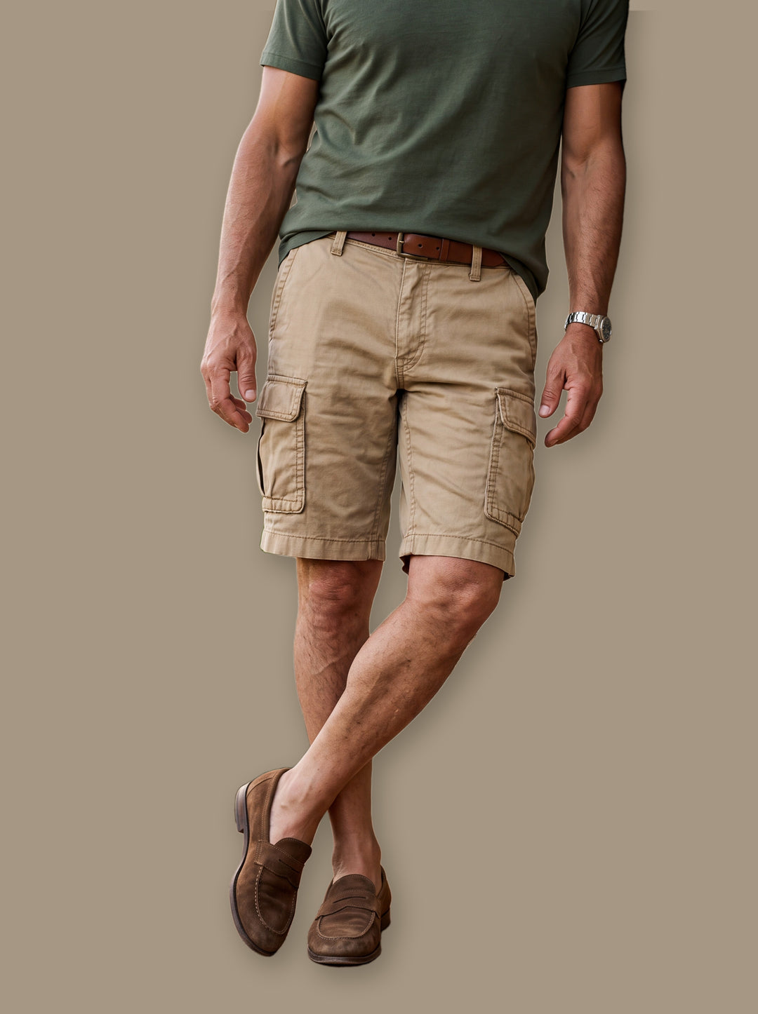 Leander summer shorts in Sand, studio - Gentlemens Manor