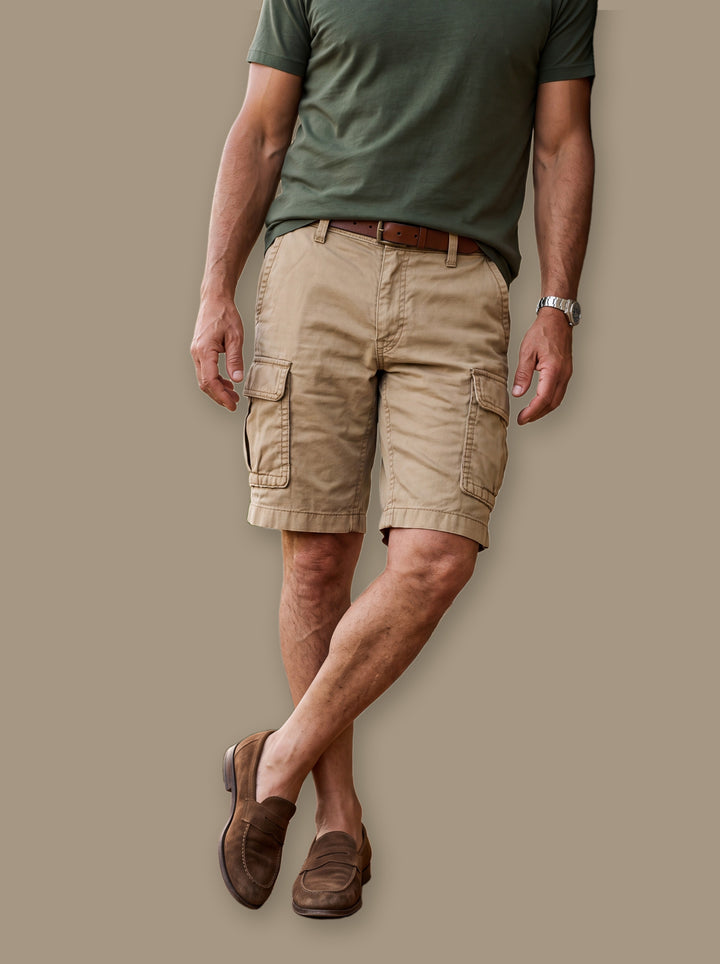 Leander summer shorts in Sand, studio - Gentlemens Manor