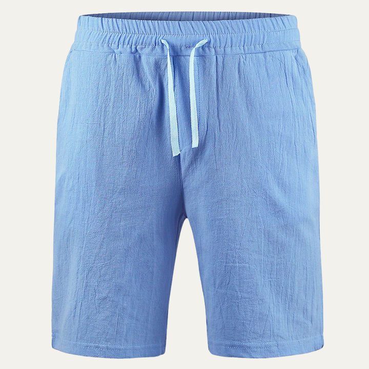 Lewis summer shorts in Blue, product flat lay - Gentlemens Manor