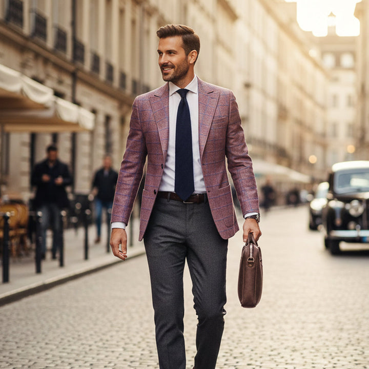 The Garda Porto Men’s Checked Double Breasted Plaid Blazer Jacket