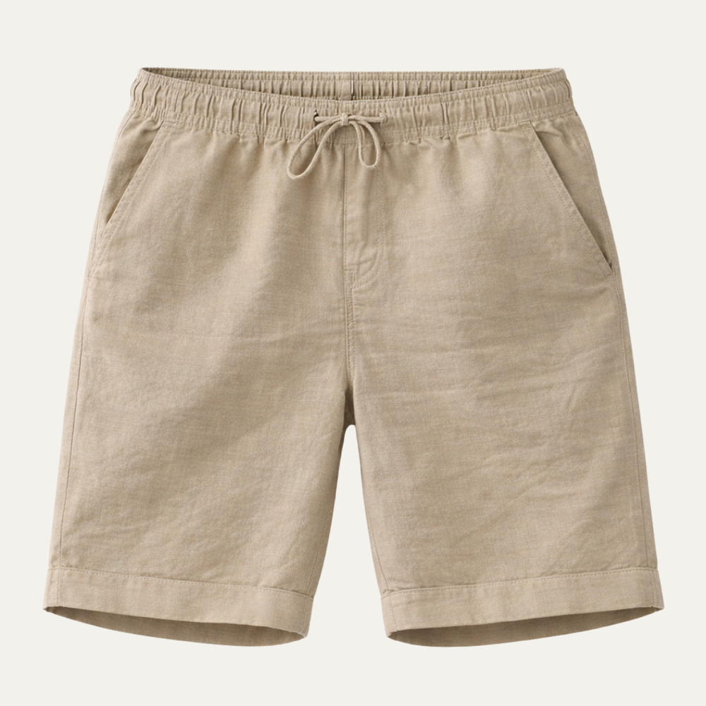 Lincoln summer shorts in Sand, product flat lay - Gentlemens Manor